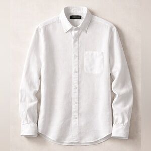 Club Monaco Slim Fit 100% Linen Button Down Shirt – White – Men’s Medium M